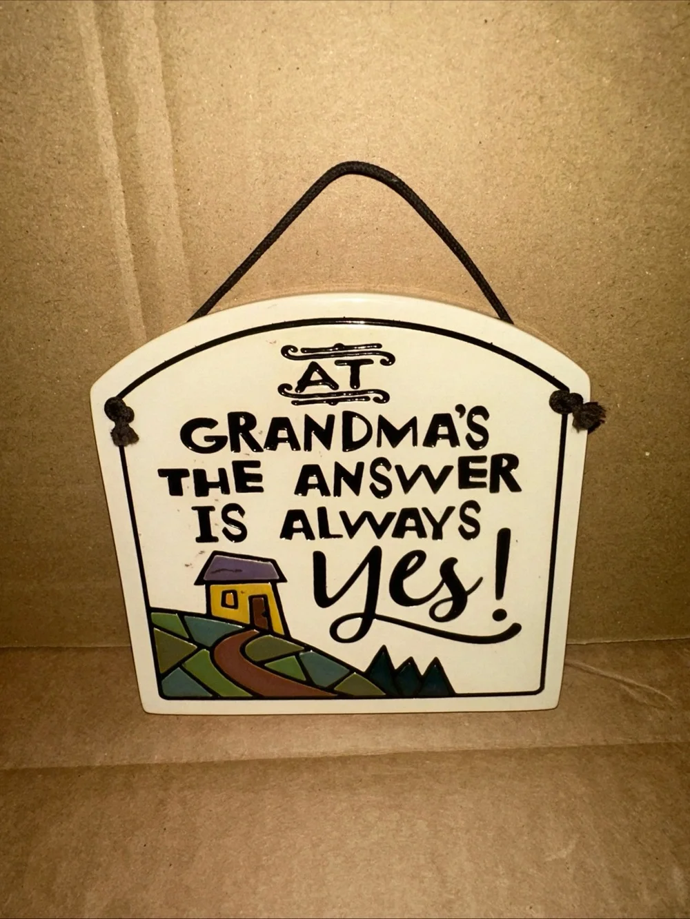 At Grandma's The Answer Is Always Yes Ceramic Wall Plaque - White
